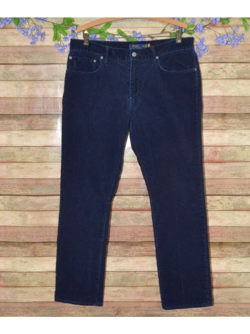 Polo Ralph Lauren Mens 34x30 Navy Blue Corduroy Pants Stretch Varick Slim